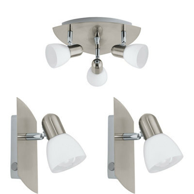 Modern Satin Nickel Ceiling Spot Light With 2 Matching Wall Sconces - Triangle Design - image 1