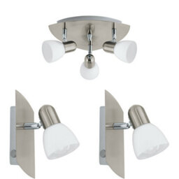 Modern Satin Nickel Ceiling Spot Light With 2 Matching Wall Sconces - Triangle Design - thumbnail 1
