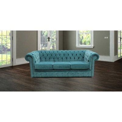 Chesterfield Handmade 3 Seater Sofa Settee Pimlico Teal Blue Fabric In Classic Style - image 1