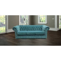 Chesterfield Handmade 3 Seater Sofa Settee Pimlico Teal Blue Fabric In Classic Style - thumbnail 1