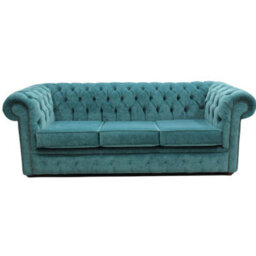 Chesterfield Handmade 3 Seater Sofa Settee Pimlico Teal Blue Fabric In Classic Style - thumbnail 2