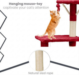 STALWART 138Cm Red Cat Tree Tower With Condos, Scratching Posts, Ladder And Multilevel Activity Centre - thumbnail 5