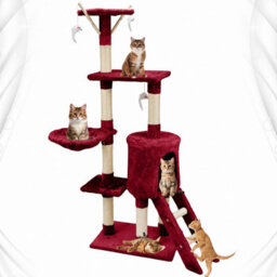 STALWART 138Cm Red Cat Tree Tower With Condos, Scratching Posts, Ladder And Multilevel Activity Centre - thumbnail 1