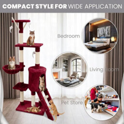 STALWART 138Cm Red Cat Tree Tower With Condos, Scratching Posts, Ladder And Multilevel Activity Centre - thumbnail 4