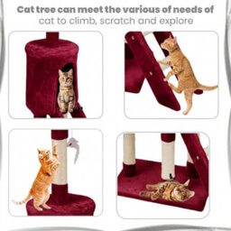 STALWART 138Cm Red Cat Tree Tower With Condos, Scratching Posts, Ladder And Multilevel Activity Centre - thumbnail 7