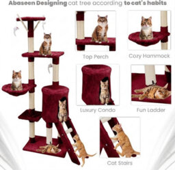 STALWART 138Cm Red Cat Tree Tower With Condos, Scratching Posts, Ladder And Multilevel Activity Centre - thumbnail 3