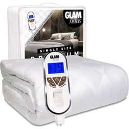 Glamhaus Single Size Electric Blanket - Fitted Mattress Bed Cover - White Diamond Quilted - Settings For Feet And Body, Timer - thumbnail 1