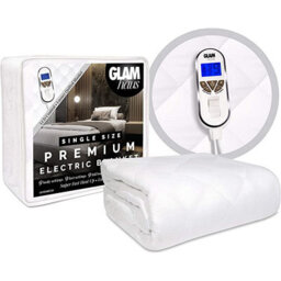 Glamhaus Single Size Electric Blanket - Fitted Mattress Bed Cover - White Diamond Quilted - Settings For Feet And Body, Timer - thumbnail 7