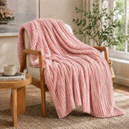 ARLinens Fluffy Fleece Blanket Ribbed For Bed Throw Blanket Reversible Multi Sizes 350Gsm (Pink, King) - thumbnail 5