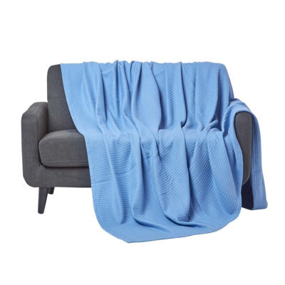 Homescapes Organic Cotton Waffle Blanket/ Throw Blue, 178 X 228 Cm - image 1