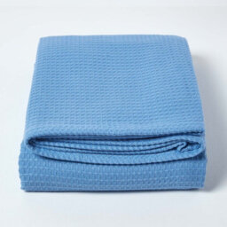 Homescapes Organic Cotton Waffle Blanket/ Throw Blue, 178 X 228 Cm - thumbnail 2