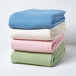 Homescapes Organic Cotton Waffle Blanket/ Throw Blue, 178 X 228 Cm - thumbnail 6