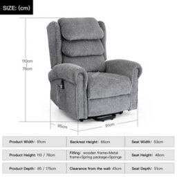 More4Homes Belvoir Grey Fabric Dual Motor Mobility Rise Recliner Chair - thumbnail 9
