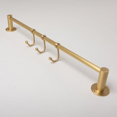 Brass bee Satin Brass Hook Rail With 3 Brass Hooks - Solid Brass Hook Rail - image 1