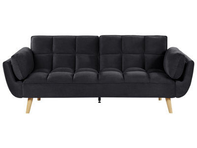 Wyld And Coco 3-Seater Convertible Sofa Bed In Black Velvet With Biscuit Padding And Rubberwood Legs - image 1