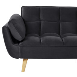 Wyld And Coco 3-Seater Convertible Sofa Bed In Black Velvet With Biscuit Padding And Rubberwood Legs - thumbnail 9