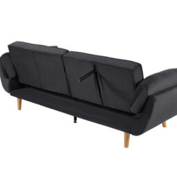 Wyld And Coco 3-Seater Convertible Sofa Bed In Black Velvet With Biscuit Padding And Rubberwood Legs - thumbnail 8