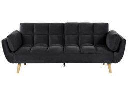 Wyld And Coco 3-Seater Convertible Sofa Bed In Black Velvet With Biscuit Padding And Rubberwood Legs - thumbnail 1
