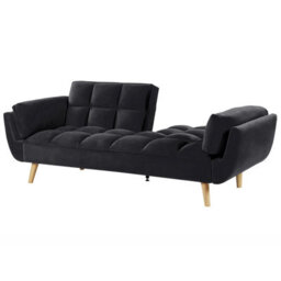 Wyld And Coco 3-Seater Convertible Sofa Bed In Black Velvet With Biscuit Padding And Rubberwood Legs - thumbnail 5