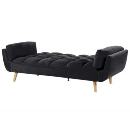 Wyld And Coco 3-Seater Convertible Sofa Bed In Black Velvet With Biscuit Padding And Rubberwood Legs - thumbnail 6