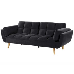 Wyld And Coco 3-Seater Convertible Sofa Bed In Black Velvet With Biscuit Padding And Rubberwood Legs - thumbnail 4