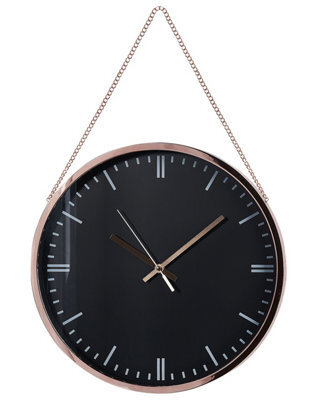 Wyld And Coco Aurora Home Wall Clock Black Dial With Copper Chain 30Cm Modern Hanging Decor - image 1
