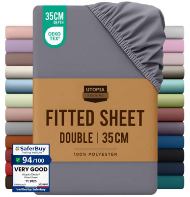 Utopia Bedding Fitted Sheet Double, Grey - Deep Pocket 14 Inch (35 Cm) - Easy Care - Oeko-Tex Certified - Soft Brushed Microfibre