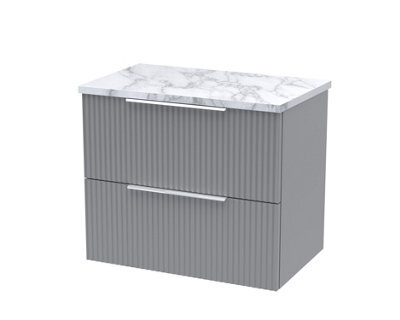 Balterley Tixall Fluted 2 Drawer Wall Hung Vanity Unit With Laminate Worktop, Satin Grey, 600mm - image 1