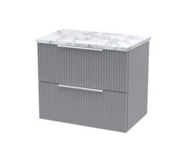 Balterley Tixall Fluted 2 Drawer Wall Hung Vanity Unit With Laminate Worktop, Satin Grey, 600mm - thumbnail 1