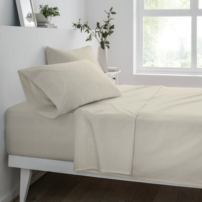 Gr8 Home Sleepdown Fitted Sheet Natural Easy Care Polycotton Bed Linen Bedsheet Bedding Super King - image 1
