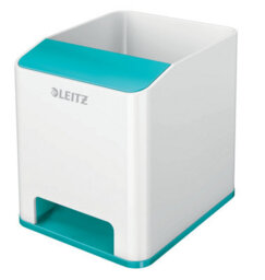 Leitz Wow White Ice Blue Plastic Home Office Desktop Storage Organiser Square Sound Boosting Pen Pencil Stationery Tidy Holder Pot - thumbnail 1