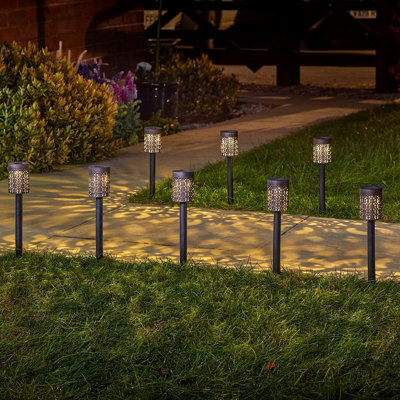 Set Of 8 Solar Powered Stake Lights With Cut-Out Design - Outdoor Garden Led Silhouette Effect Pathway Lighting - Each H36Cm - image 1