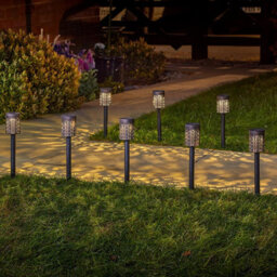 Set Of 8 Solar Powered Stake Lights With Cut-Out Design - Outdoor Garden Led Silhouette Effect Pathway Lighting - Each H36Cm - thumbnail 1