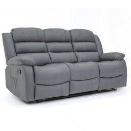 Roma Leather Manual Recliner 3+2 Seater Sofa With Cupholders In Grey Colour - thumbnail 3