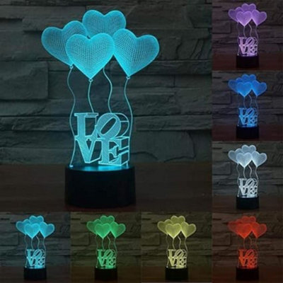 Deenz 3D Visual Lamp Optical Illusion Led Night Light,amazing 7 Colors Modern Touch Sensitive Switch (Heart Balloon Love)