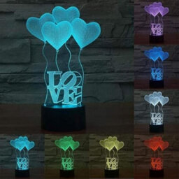 Deenz 3D Visual Lamp Optical Illusion Led Night Light,amazing 7 Colors Modern Touch Sensitive Switch (Heart Balloon Love)