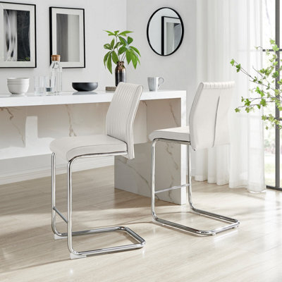 Furniturebox Uk Lorenzo 2X White Faux Leather & Silver Leg Counter Stools - image 1