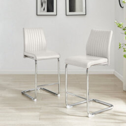 Furniturebox Uk Lorenzo 2X White Faux Leather & Silver Leg Counter Stools - thumbnail 2