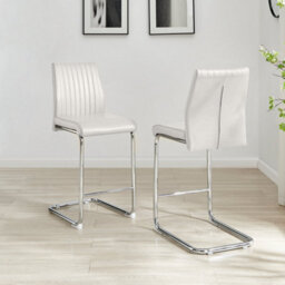 Furniturebox Uk Lorenzo 2X White Faux Leather & Silver Leg Counter Stools - thumbnail 3