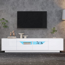 High Gloss Tv Stand With 2 Doors, 2 Drawers, Open Storage And Led Lights, White - thumbnail 4