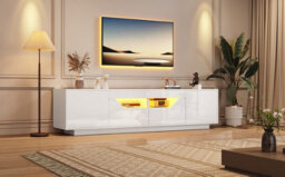 High Gloss Tv Stand With 2 Doors, 2 Drawers, Open Storage And Led Lights, White - thumbnail 9