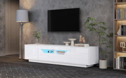 High Gloss Tv Stand With 2 Doors, 2 Drawers, Open Storage And Led Lights, White - thumbnail 7