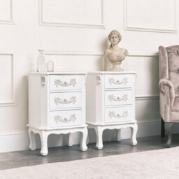 Melody Maison Pair Of Antique White 3 Drawer Bedside Tables - Pays Blanc Range - thumbnail 2