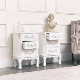 Melody Maison Pair Of Antique White 3 Drawer Bedside Tables - Pays Blanc Range - thumbnail 5