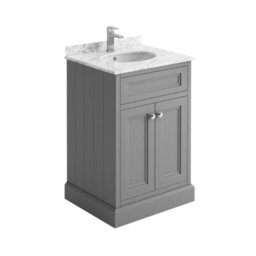 Plum&clay Fairmont Traditional Light Grey Square Floor Standing Bathroom Vanity Unit With Ceramic Basin & Marble Top (W)600mm