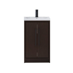 Royal Bathrooms Livora 500mm Walnut Woodgrain Floor Standing Vanity Cloakroom Unit 2 Door With Mid-Edge Basin & Matt Black Handle - thumbnail 6