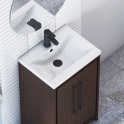 Royal Bathrooms Livora 500mm Walnut Woodgrain Floor Standing Vanity Cloakroom Unit 2 Door With Mid-Edge Basin & Matt Black Handle - thumbnail 5
