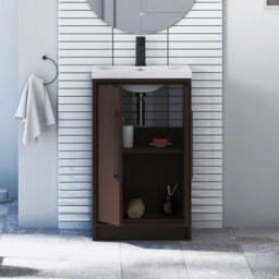 Royal Bathrooms Livora 500mm Walnut Woodgrain Floor Standing Vanity Cloakroom Unit 2 Door With Mid-Edge Basin & Matt Black Handle - thumbnail 4