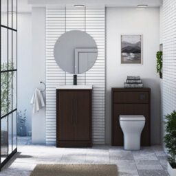 Royal Bathrooms Livora 500mm Walnut Woodgrain Floor Standing Vanity Cloakroom Unit 2 Door With Mid-Edge Basin & Matt Black Handle - thumbnail 3