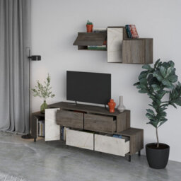 Decortie Hermes Modern Tv Unit Dark Coffee Gold Marble Effect With Wall Storage Unit 171.2Cm - thumbnail 5